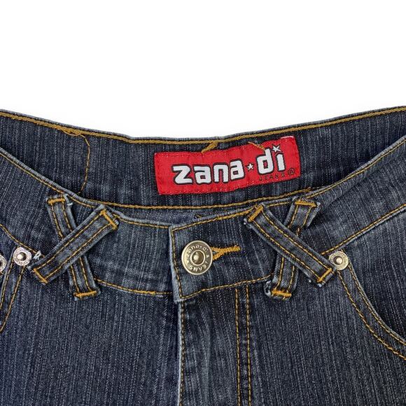 Zana Di Y2K Jeans Size 7 Flared Criss Cross Side Corset Cut Out Dark Wash 30X32 - Picture 4 of 8